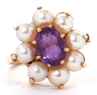 Lot 29 - A 9ct amethyst and cultured pearl ring, the...