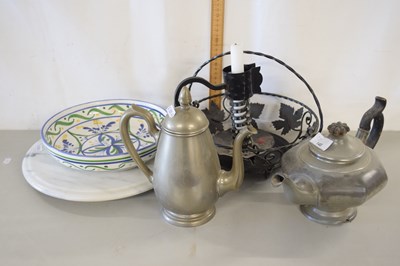 Lot 148 - Mixed Lot: Two pewter teapots, a revolving...