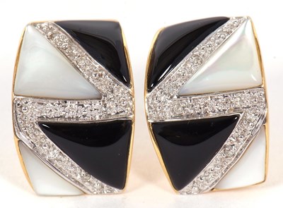 Lot 116 - A pair of onyx, diamond and mother-of-pearl...