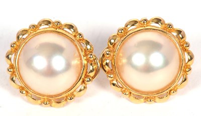 Lot 113 - A pair of cultured pearl earrings, the round...