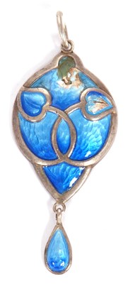 Lot 102 - An Art Nouveau enamelled pendant, the teardrop...