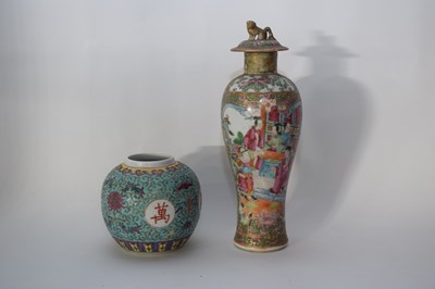 Lot 16 - Cantonese porcelain vase and cover decorated...