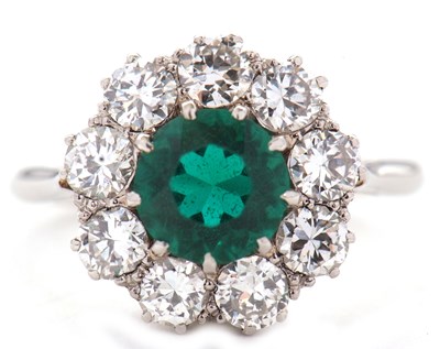 Lot 277 - A green paste and diamond ring, the central...