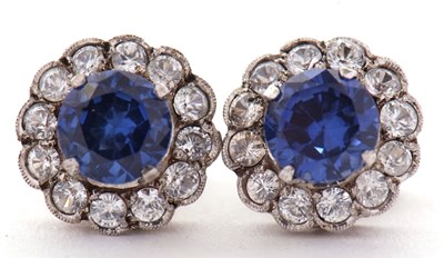 Lot 81 - A pair of synthetic sapphire and white stone...