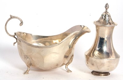 Lot 26 - Mixed Lot: A George V silver sauce boat of...