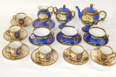 Lot 254 - A Japanese Noritaki tea set, the blue ground...