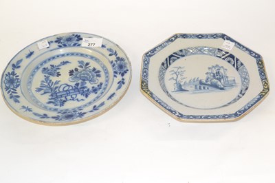 Lot 277 - A Delft octagonal plate (restored) together...