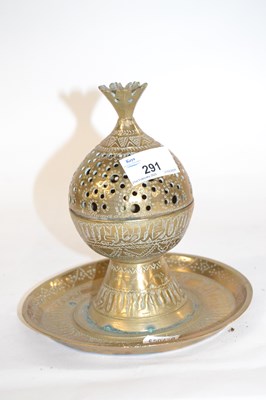 Lot 291 - A Middle Eastern brass incense burner with...