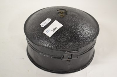 Lot 326 - A circular metal box with compartment to the...