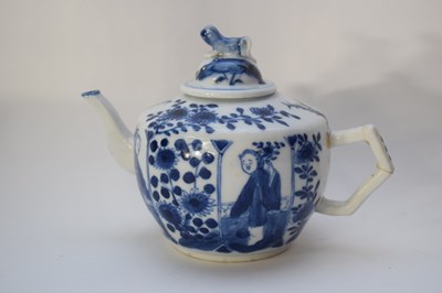 Lot 22 - Small tea pot with a blue and white design and...