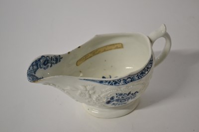 Lot 365 - Lowestoft porcelain sauce boat, the body with...