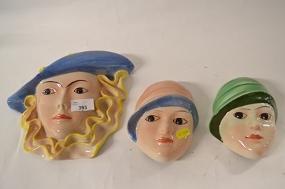 Lot 393 - Three Crown Devon face masks painted by...