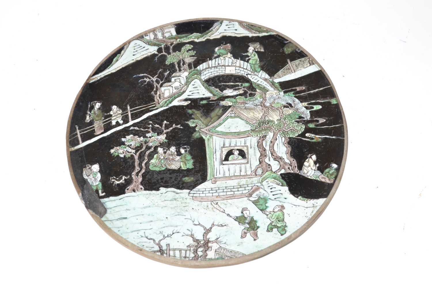 Lot 239 - A Chinese porcelain plaque, Ching Dynasty with...