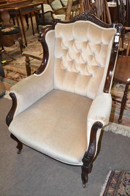 Lot 567 - Late Victorian button back armchair...