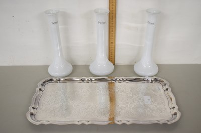 Lot 6 - A silver plated tray and glass stem vases