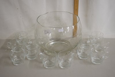 Lot 15 - A glass punch bowl with cups