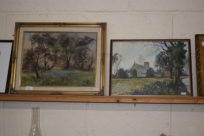 Lot 37 - A R Harrold - Study of bluebell woods, oil on...