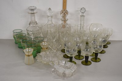 Lot 180 - Group of glass wares comprising four decanters,...