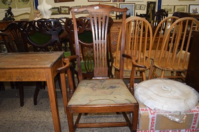 Lot 345 - A Georgian elm framed high back carver chair...