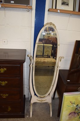 Lot 391 - A 20th Century cheval mirror in white finish...