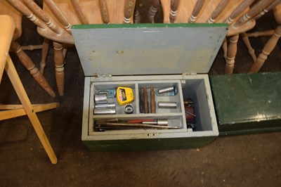 Lot 803 - A wooden tool box and assorted contents