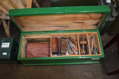 Lot 805 - A wooden tool box and assorted contents