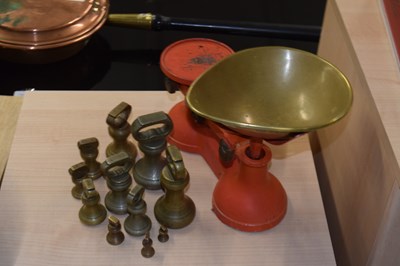 Lot 820 - A set of cast iron kitchen scales and weight