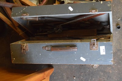Lot 835 - Wooden tool box and assorted contents