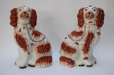 Lot 45 - Pair of Staffordshire dogs with red sponged...