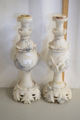 Lot 10 - A pair of marble lamp bases (one re-glued)