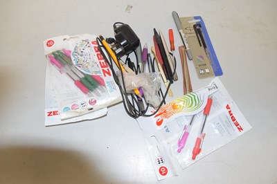 Lot 100 - A bag of various assorted pens and other items