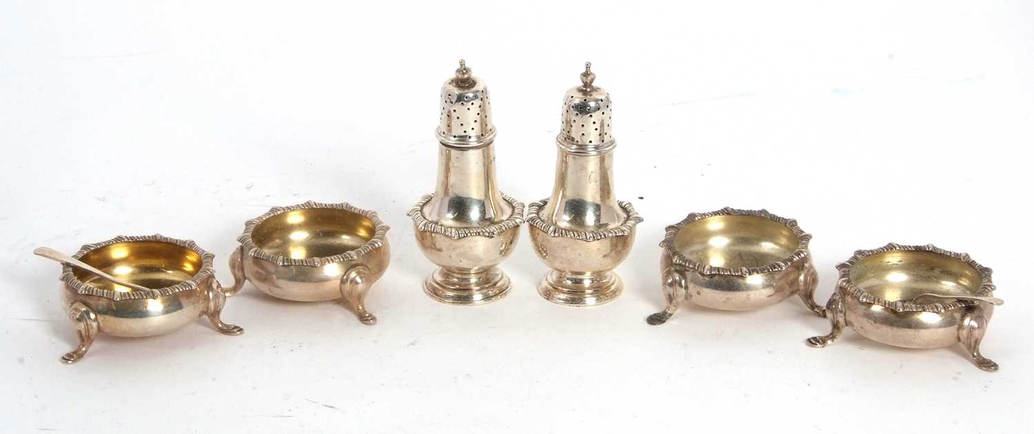 Lot 38 - A George V silver six piece condiment set...