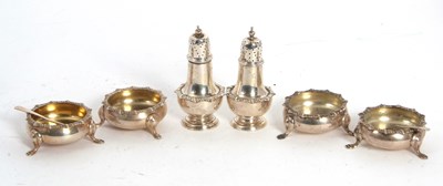 Lot 38 - A George V silver six piece condiment set...