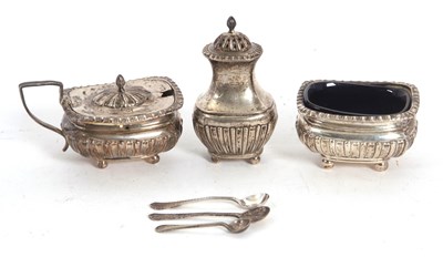 Lot 58 - A three piece condiment set of oblong form,...