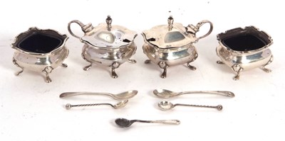 Lot 60 - A four piece hallmarked silver condiment set...