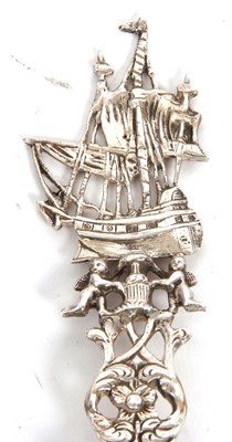 Lot 10 - A Dutch cast silver sifting spoon having a...