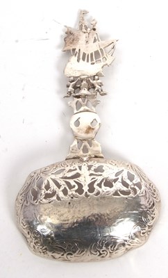 Lot 10 - A Dutch cast silver sifting spoon having a...