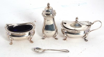 Lot 78 - An Elizabeth II silver three piece condiment...