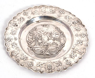 Lot 86 - An antique Dutch silver embossed small tray,...