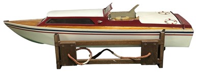 Lot 433 - A wooden model boat on stand for repair,...