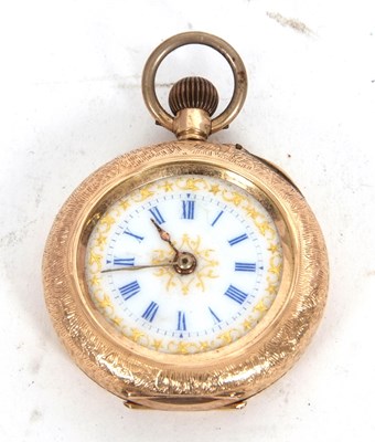 Lot 297 - A yellow metal lady's pocket watch, stamped on...