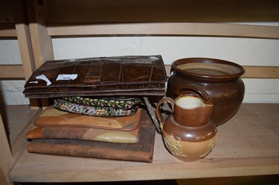 Lot 510 - MIXED LOT VARIOUS HANDBAGS, STONEWARE JUG AND POT