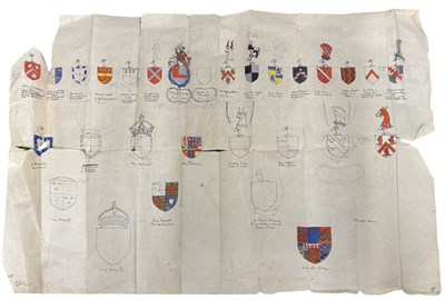 Lot 1223 - HERALDRY INTEREST: A group of hand drawn and...
