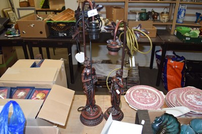 Lot 606 - PAIR OF BRONZED RESIN FIGURAL TABLE LAMPS