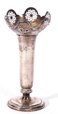 Lot 25 - Edward VII silver vase of trumpet form, having...