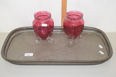 Lot 54 - A pair of cranberry glass vases and a further...