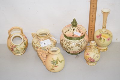 Lot 69 - A group of blush Worcester vases, covered pot...