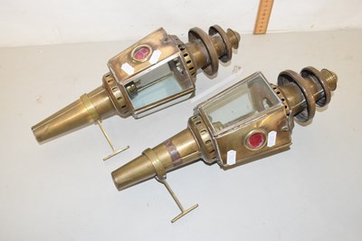 Lot 75 - A pair of vintage brass carriage lanterns