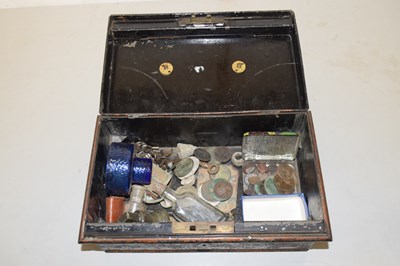 Lot 104 - A small metal cash box containing a range of...