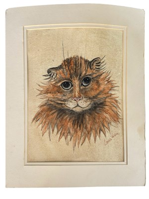 Lot 1268 - LOUIS WAIN: A mounted watercolour portrait of...